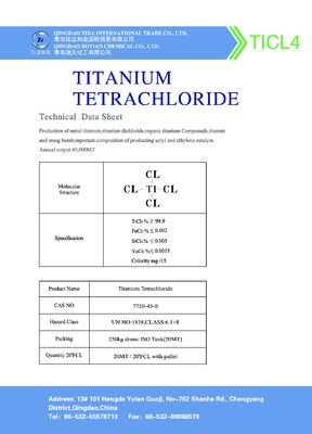 FeCl3% TiCl4 Titanium Tetra Chloride Kelas Industri 250kg Paket Drum