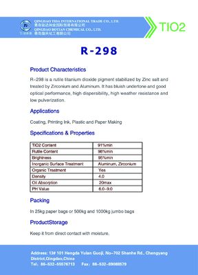 CAS No. 13463-67-7 Tio2 Anatase Rutile Pangang R-298